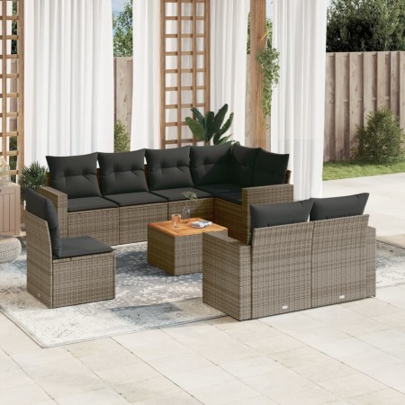 Set de muebles de jardín 9 pzas y cojines ratán sintético gris de , Conjuntos de jardín - Ref: Foro24-3224219, Precio: 549,57...