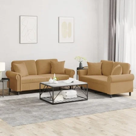Zweiteilige Sofagarnitur aus braunem Samt mit Kissen von , Sofas - Ref: Foro24-3202237, Preis: 482,94 €, Rabatt: %