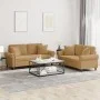 Brown velvet 2-piece sofa set with cushions by , Sofas - Ref: Foro24-3202237, Price: 482,94 €, Discount: %