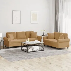Zweiteilige Sofagarnitur aus braunem Samt mit Kissen von , Sofas - Ref: Foro24-3202277, Preis: 565,05 €, Rabatt: %