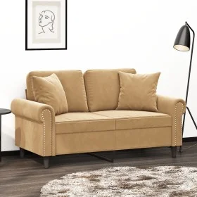 Sofá de 2 plazas con cojines terciopelo marrón 120 cm de , Sofás - Ref: Foro24-3200942, Precio: 236,08 €, Descuento: %