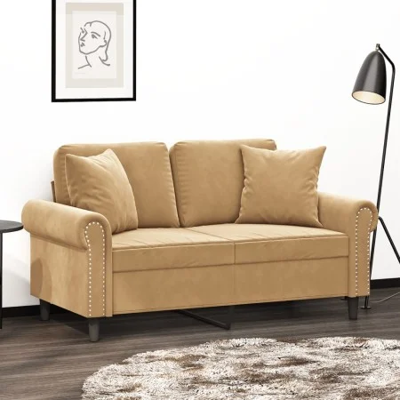 Sofá de 2 plazas con cojines terciopelo marrón 120 cm de , Sofás - Ref: Foro24-3200942, Precio: 236,08 €, Descuento: %