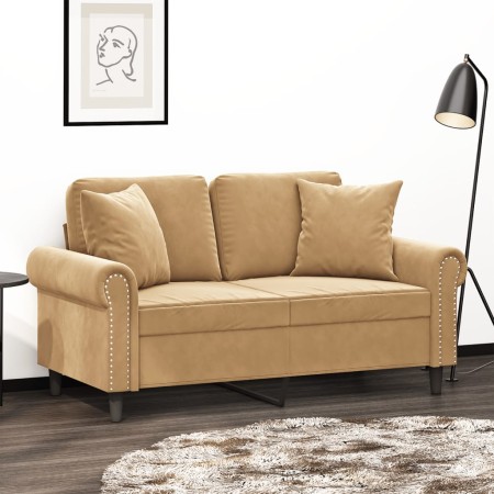 Sofá de 2 plazas con cojines terciopelo marrón 120 cm de , Sofás - Ref: Foro24-3200942, Precio: 239,97 €, Descuento: %