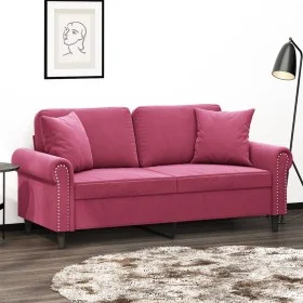 Sofá de 2 plazas con cojines terciopelo rojo tinto 140 cm de , Sofás - Ref: Foro24-3200949, Precio: 286,36 €, Descuento: %
