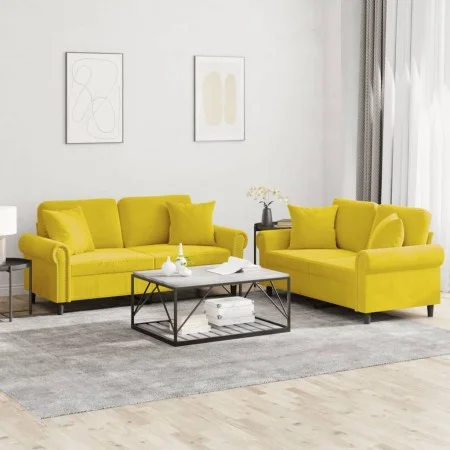 Juego de sofás con cojines 2 piezas terciopelo amarillo de , Sofás - Ref: Foro24-3202236, Precio: 460,82 €, Descuento: %