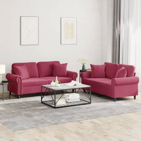 Juego de sofás con cojines 2 piezas terciopelo rojo tinto de , Sofás - Ref: Foro24-3202234, Precio: 558,85 €, Descuento: %