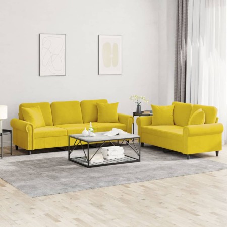 Juego de sofás con cojines 2 piezas terciopelo amarillo de , Sofás - Ref: Foro24-3202276, Precio: 524,85 €, Descuento: %