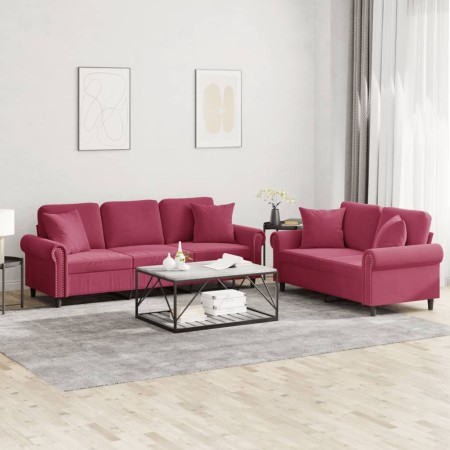 Juego de sofás con cojines 2 piezas terciopelo rojo tinto de , Sofás - Ref: Foro24-3202274, Precio: 589,00 €, Descuento: %