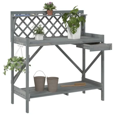 Banco para macetas con enrejado madera maciza de abeto gris de , Soportes para macetas - Ref: Foro24-368430, Precio: 103,68 €...