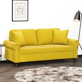 Sofá de 2 plazas con cojines terciopelo amarillo 140 cm de , Sofás - Ref: Foro24-3200951, Precio: 232,85 €, Descuento: %