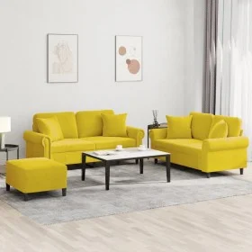 Juego de sofás con cojines 3 piezas terciopelo amarillo de , Sofás - Ref: Foro24-3202246, Precio: 503,66 €, Descuento: %