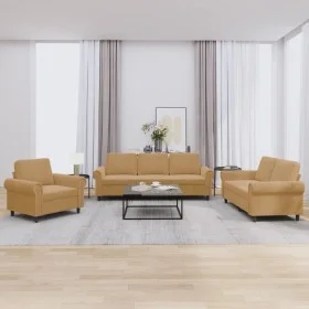 Dreiteilige Sofagarnitur aus braunem Samt mit Kissen von , Sofas - Ref: Foro24-3202177, Preis: 721,75 €, Rabatt: %