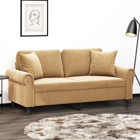 Sofá de 2 plazas con cojines terciopelo marrón 140 cm de , Sofás - Ref: Foro24-3200952, Precio: 254,12 €, Descuento: %