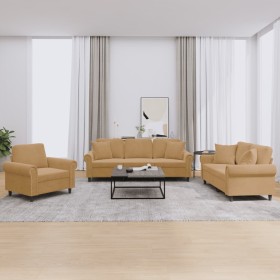 Juego de sofás con cojines 3 piezas terciopelo marrón de , Sofás - Ref: Foro24-3202197, Precio: 760,63 €, Descuento: %
