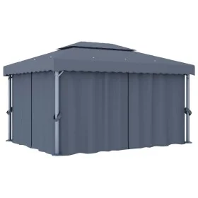 Cenador con cortina gris antracita aluminio 4x3 m de , Carpas y cenadores - Ref: Foro24-3053376, Precio: 539,28 €, Descuento: %