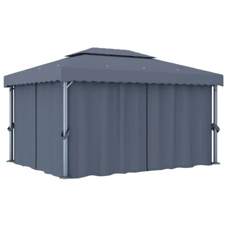 Cenador con cortina gris antracita aluminio 4x3 m de , Carpas y cenadores - Ref: Foro24-3053376, Precio: 539,28 €, Descuento: %