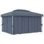 Cenador con cortina gris antracita aluminio 4x3 m de , Carpas y cenadores - Ref: Foro24-3053376, Precio: 539,28 €, Descuento: %