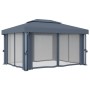 Cenador con cortina gris antracita aluminio 4x3 m de , Carpas y cenadores - Ref: Foro24-3053376, Precio: 549,47 €, Descuento: %