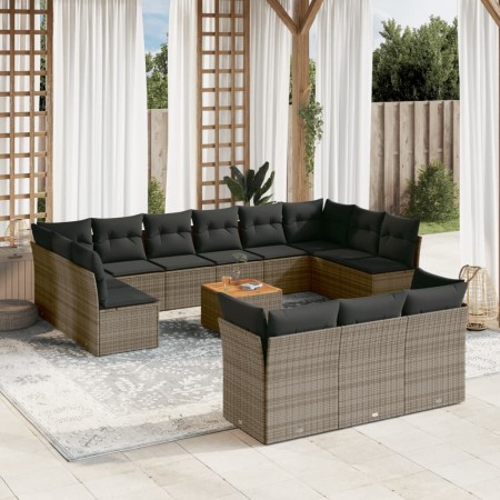 Set de sofás de jardín 14 pzas con cojines ratán sintético gris de , Conjuntos de jardín - Ref: Foro24-3256256, Precio: 810,9...