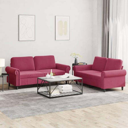 Juego de sofás con cojines 2 piezas terciopelo rojo tinto de , Sofás - Ref: Foro24-3202214, Precio: 541,33 €, Descuento: %