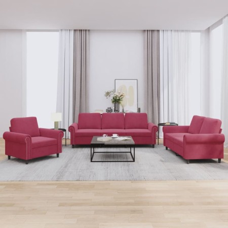Juego de sofás con cojines 3 piezas terciopelo rojo tinto de , Sofás - Ref: Foro24-3202174, Precio: 718,47 €, Descuento: %
