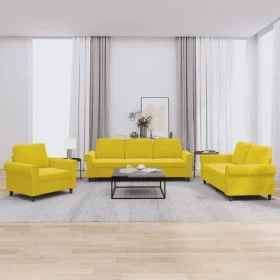 Juego de sofás con cojines 3 piezas terciopelo amarillo de , Sofás - Ref: Foro24-3202176, Precio: 642,59 €, Descuento: %