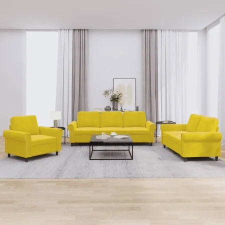 Juego de sofás con cojines 3 piezas terciopelo amarillo de , Sofás - Ref: Foro24-3202176, Precio: 642,59 €, Descuento: %