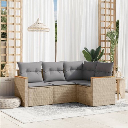 Juego de sofás jardín con cojines 4 pzas ratán sintético beige de , Conjuntos de jardín - Ref: Foro24-3258335, Precio: 298,48...