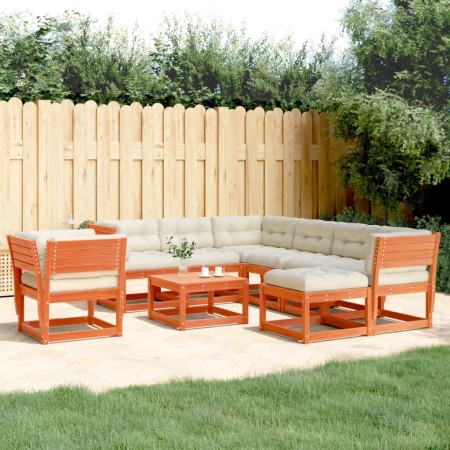 Set muebles jardín 8 pzas con cojines madera pino marrón cera de , Conjuntos de jardín - Ref: Foro24-3216952, Precio: 1,00 €,...