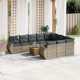 Set de sofás de jardín 11 pzas y cojines ratán sintético gris de , Conjuntos de jardín - Ref: Foro24-3225185, Precio: 655,35 ...