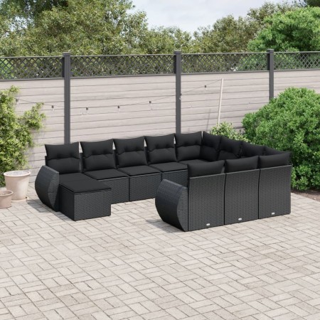 Set de sofás de jardín 11 pzas y cojines ratán sintético negro de , Conjuntos de jardín - Ref: Foro24-3225187, Precio: 689,24...