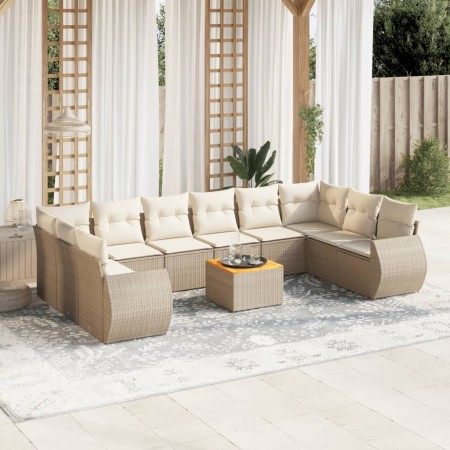 Set de sofás de jardín 11pzas con cojines ratán sintético beige de , Conjuntos de jardín - Ref: Foro24-3225176, Precio: 721,5...