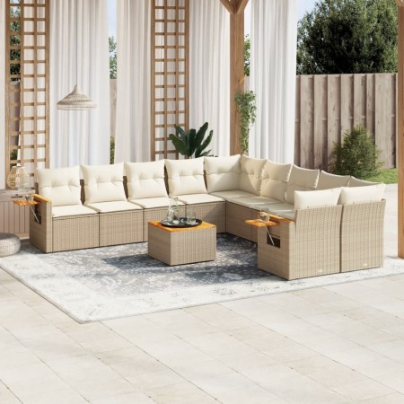 Set de sofás de jardín 11pzas con cojines ratán sintético beige de , Conjuntos de jardín - Ref: Foro24-3227199, Precio: 722,4...