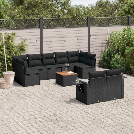 Set de sofás de jardín 10 pzas cojines ratán sintético negro de , Conjuntos de jardín - Ref: Foro24-3257042, Precio: 665,44 €...