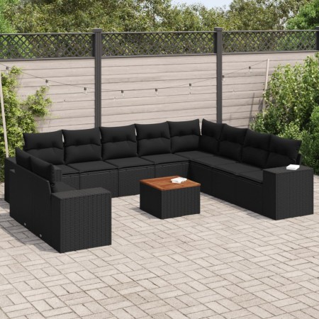 Set de sofás de jardín 11 pzas y cojines ratán sintético negro de , Conjuntos de jardín - Ref: Foro24-3225516, Precio: 765,43...