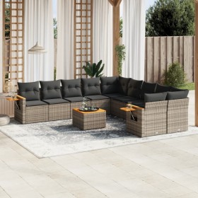 Set de sofás de jardín 11 pzas y cojines ratán sintético gris de , Conjuntos de jardín - Ref: Foro24-3227201, Precio: 644,22 ...