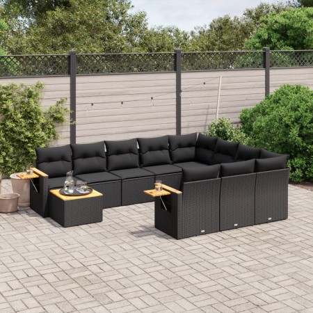 Set de sofás de jardín 11 pzas y cojines ratán sintético negro de , Conjuntos de jardín - Ref: Foro24-3227203, Precio: 689,97...
