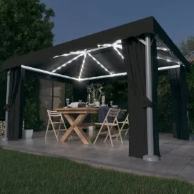 Cenador con cortina y tira de luz LED aluminio antracita 4x3 m de , Carpas y cenadores - Ref: Foro24-3070355, Precio: 556,27 ...