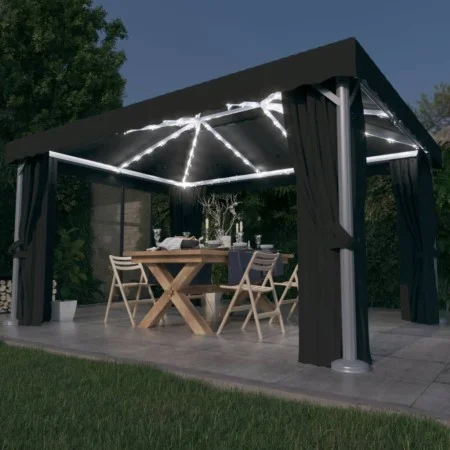 Cenador con cortina y tira de luz LED aluminio antracita 4x3 m de , Carpas y cenadores - Ref: Foro24-3070355, Precio: 556,27 ...