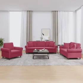 Juego de sofás con cojines 3 piezas terciopelo rojo tinto de , Sofás - Ref: Foro24-3202194, Precio: 751,80 €, Descuento: %