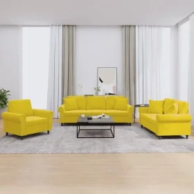 Juego de sofás con cojines 3 piezas terciopelo amarillo de , Sofás - Ref: Foro24-3202196, Precio: 668,38 €, Descuento: %