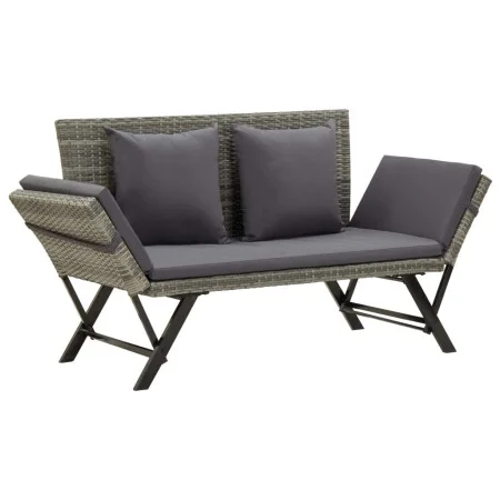Banco de jardín con cojines ratán sintético gris 176 cm de vidaXL, Bancos de jardín - Ref: Foro24-46232, Precio: 220,10 €, De...