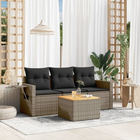 Set de sofás de jardín 4 pzas y cojines ratán sintético gris de , Conjuntos de jardín - Ref: Foro24-3256767, Precio: 259,29 €...