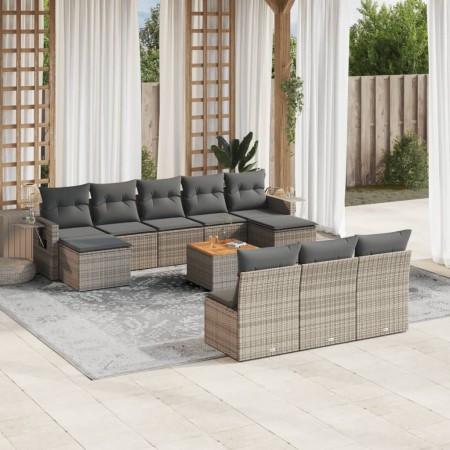 Set de sofás de jardín 11 pzas y cojines ratán sintético gris de , Conjuntos de jardín - Ref: Foro24-3257103, Precio: 592,13 ...
