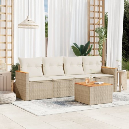 Juego de sofás jardín con cojines 5 pzas ratán sintético beige de , Conjuntos de jardín - Ref: Foro24-3258180, Precio: 341,40...