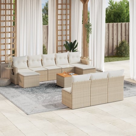 Set de sofás de jardín 11pzas con cojines ratán sintético beige de , Conjuntos de jardín - Ref: Foro24-3257101, Precio: 666,9...