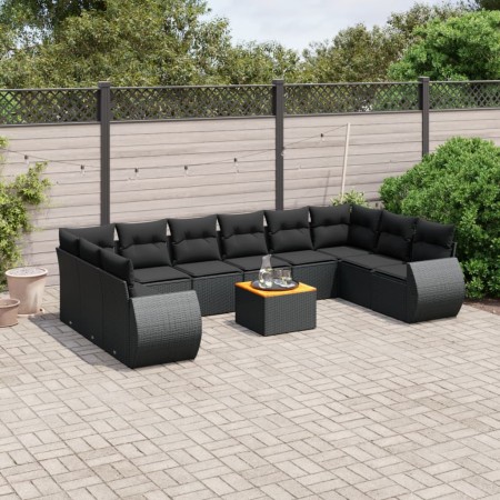 Set de sofás de jardín 11 pzas y cojines ratán sintético negro de , Conjuntos de jardín - Ref: Foro24-3225173, Precio: 689,24...
