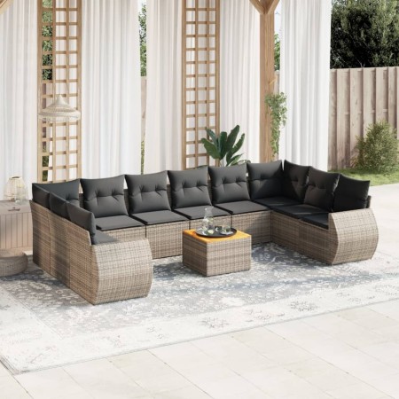 Set de sofás de jardín 11 pzas y cojines ratán sintético gris de , Conjuntos de jardín - Ref: Foro24-3225178, Precio: 655,35 ...
