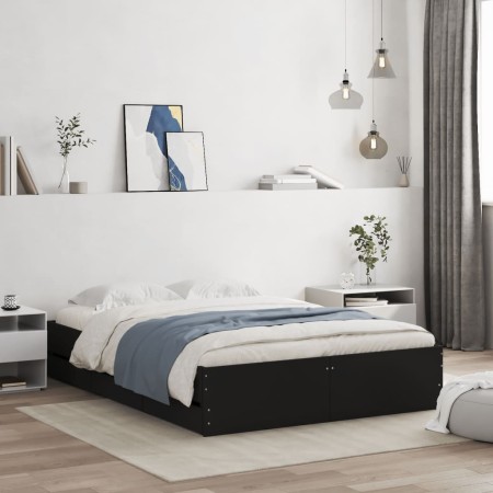 Cama con cajones madera de ingeniería negro 135x190 cm de , Camas y somieres - Ref: Foro24-3207309, Precio: 157,87 €, Descuen...