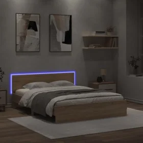 Estructura de cama cabecero y luces LED roble Sonoma 160x200 cm de , Camas y somieres - Ref: Foro24-3207597, Precio: 155,33 €...